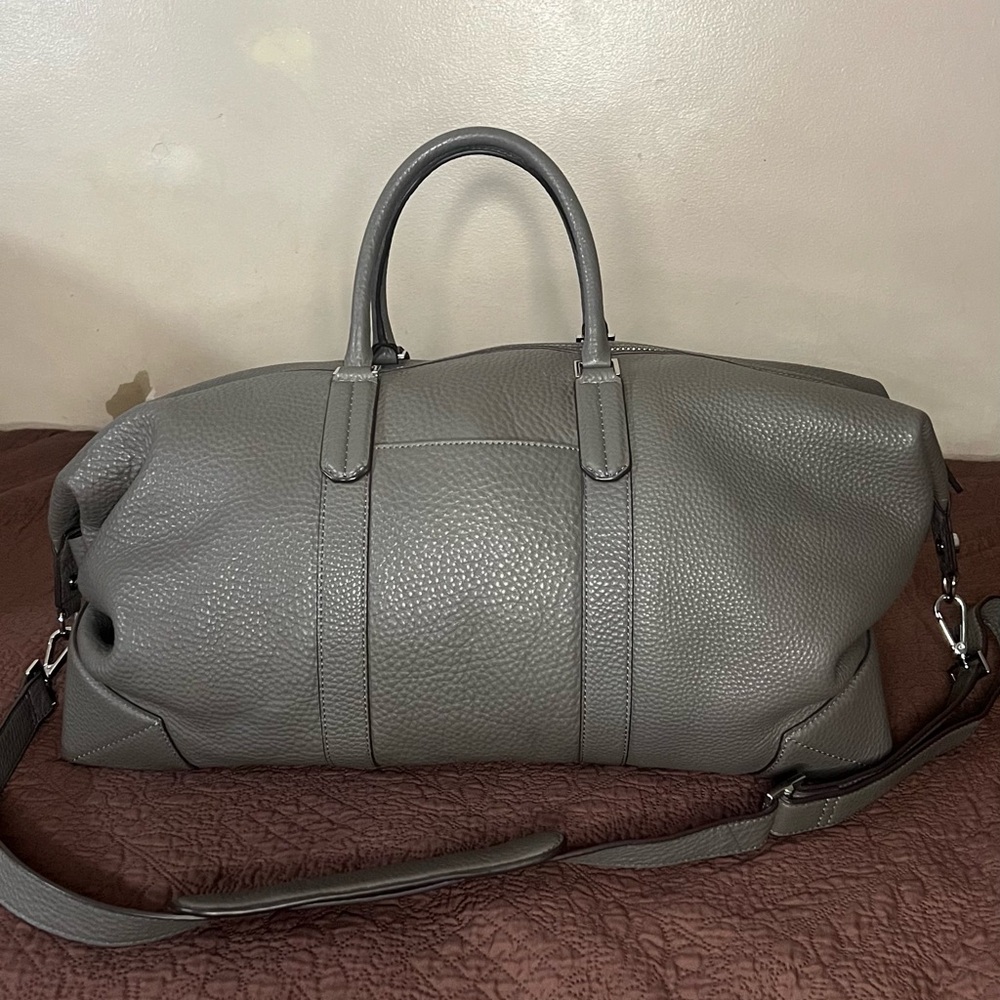 Uri Minkoff Wythe Gray Leather Weekender Duffle Bag